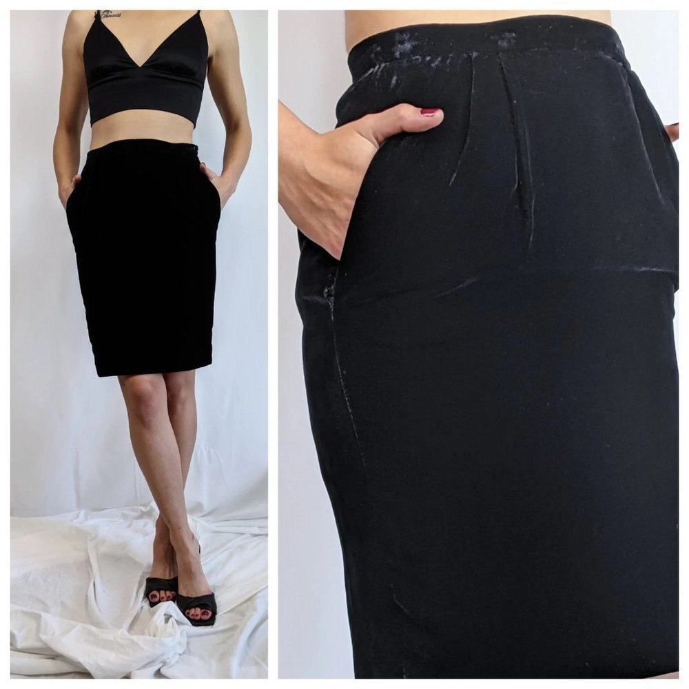 Vintage Valentino Boutique Made In Italy Crinkle Velvet Skirt Pencil Skirt